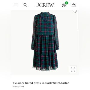 J. Crew Tie Neck Dress in Black Watch Tartan Size S